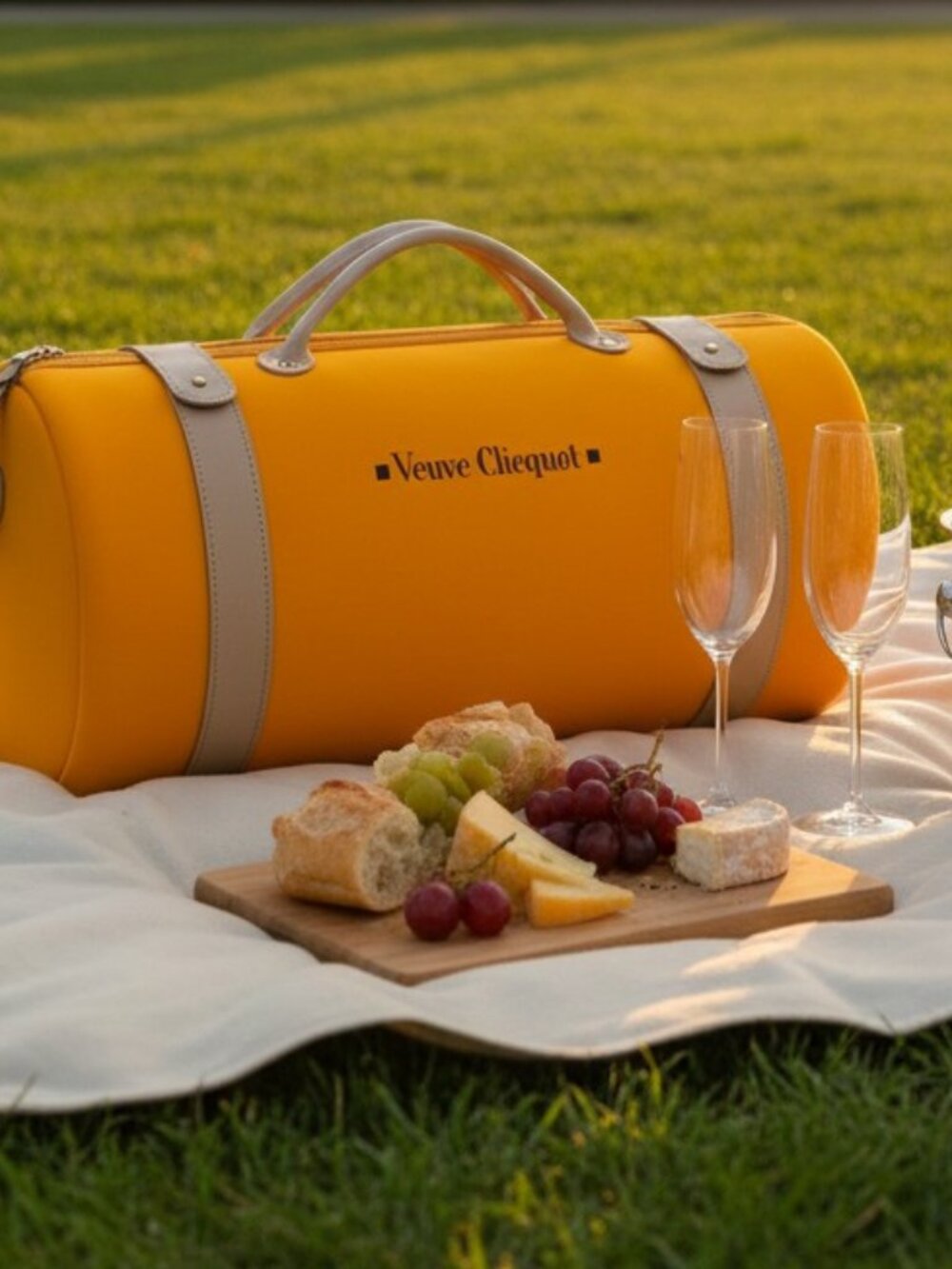 Veuve Clicquot Champagne Carry Case w/ 2 Glasses Reusable Travel Cooler Orange